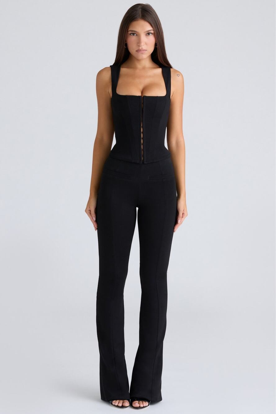 House of CB "The Fitted Trousers" Black Stretch Flare Pants Sz S NWOT MSRP $119